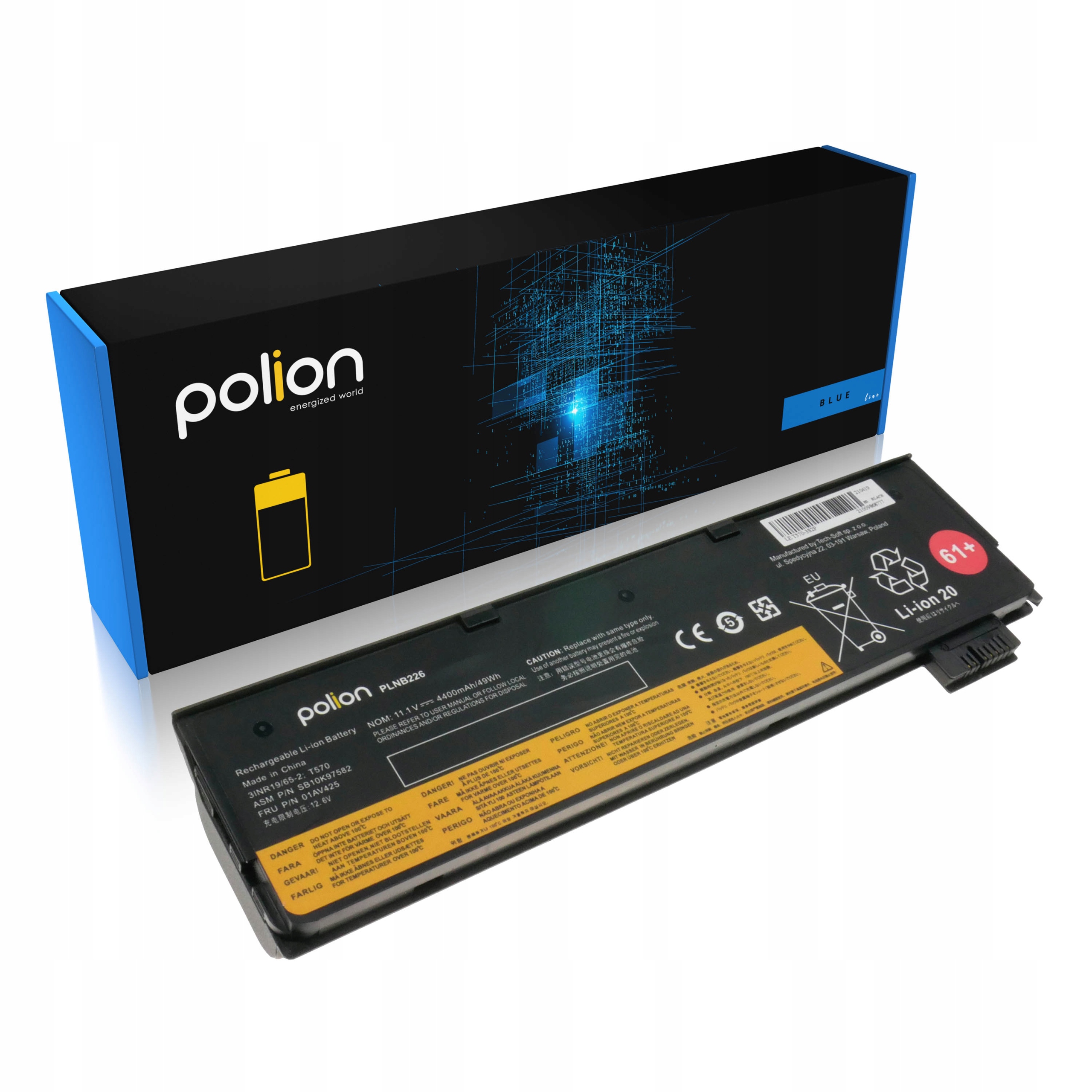Baterie Polion 01AV423 pro notebooky LENOVO SB10K97580 ThinkPad P51S T25 T470 T480 T570 - 4400mAh 49Wh