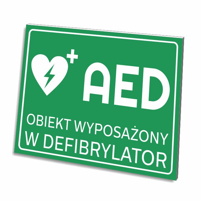 TABLICZKA AED DEFIBRYLATOR ZIELONA 3 MM 32x21 CM PCV UV