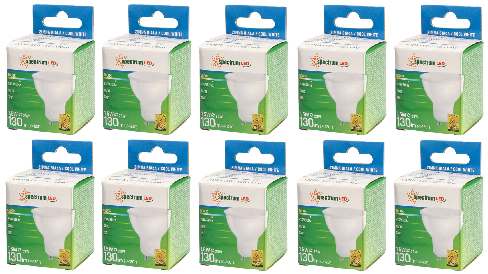 Żarówka LED GU10 1,5W 230V barwa zimna CW WOJ+13269 10 SZTUK SPECTRUM LED