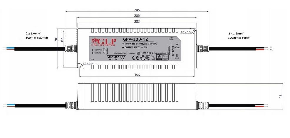 Zasilacz 12V 16A 200W MPL