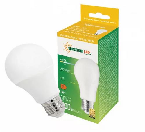 Żarówka LED GLS E27 kulka 9W NW Spectrum WOJ+14611 SPECTRUM LED