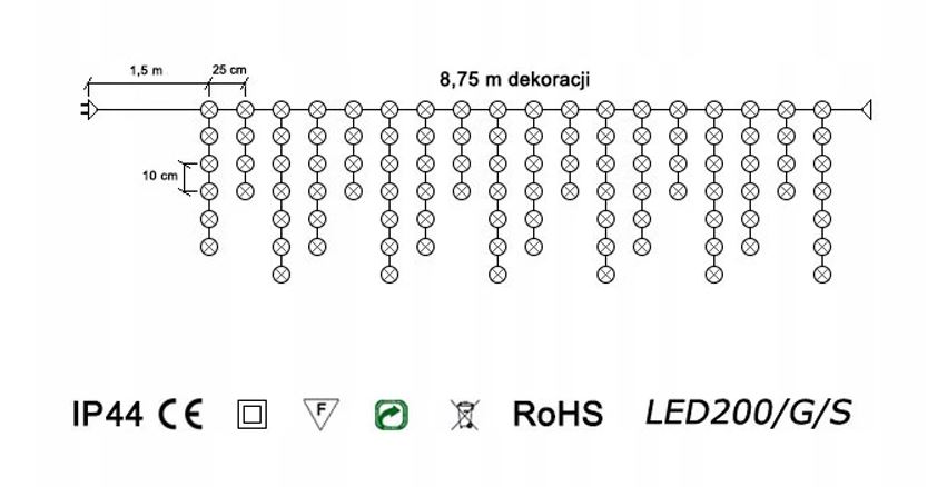 Kurtyna sople LED-200/G/S ciepła zewnętrzne 8,75m OKEJ LUX