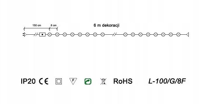 Lampki choinkowe LED100/8F ciepła 6m wewnętrzne 8 funkcji OKEJ LUX