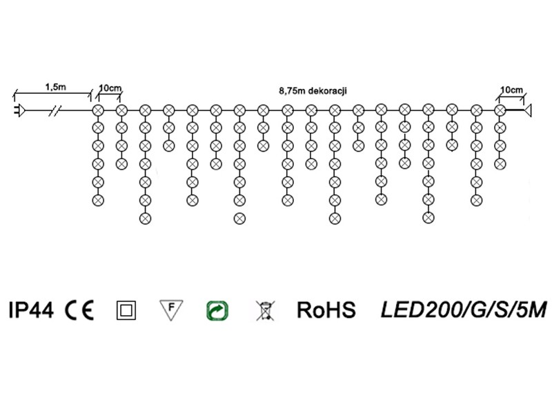 Kurtyna sople LED-200/G/S/5M zimna 8,75m FLASH