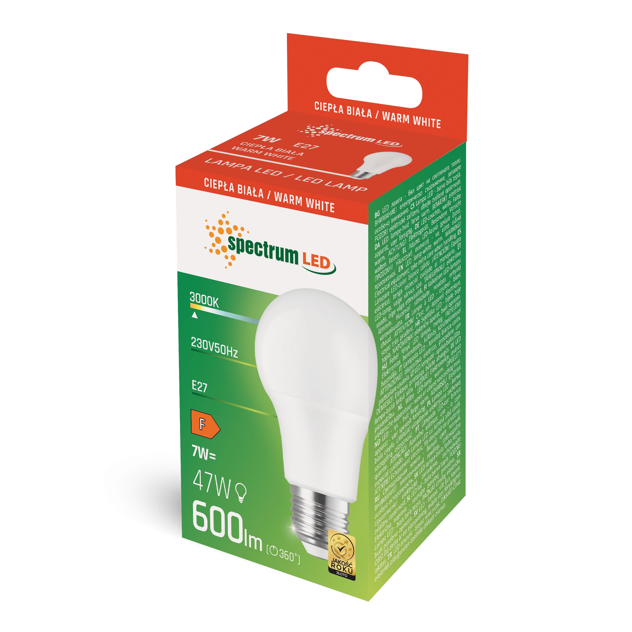 Żarówka LED GLS E27 kulka 7W barwa ciepła WW WOJ+13900 10 SZTUK SPECTRUM
