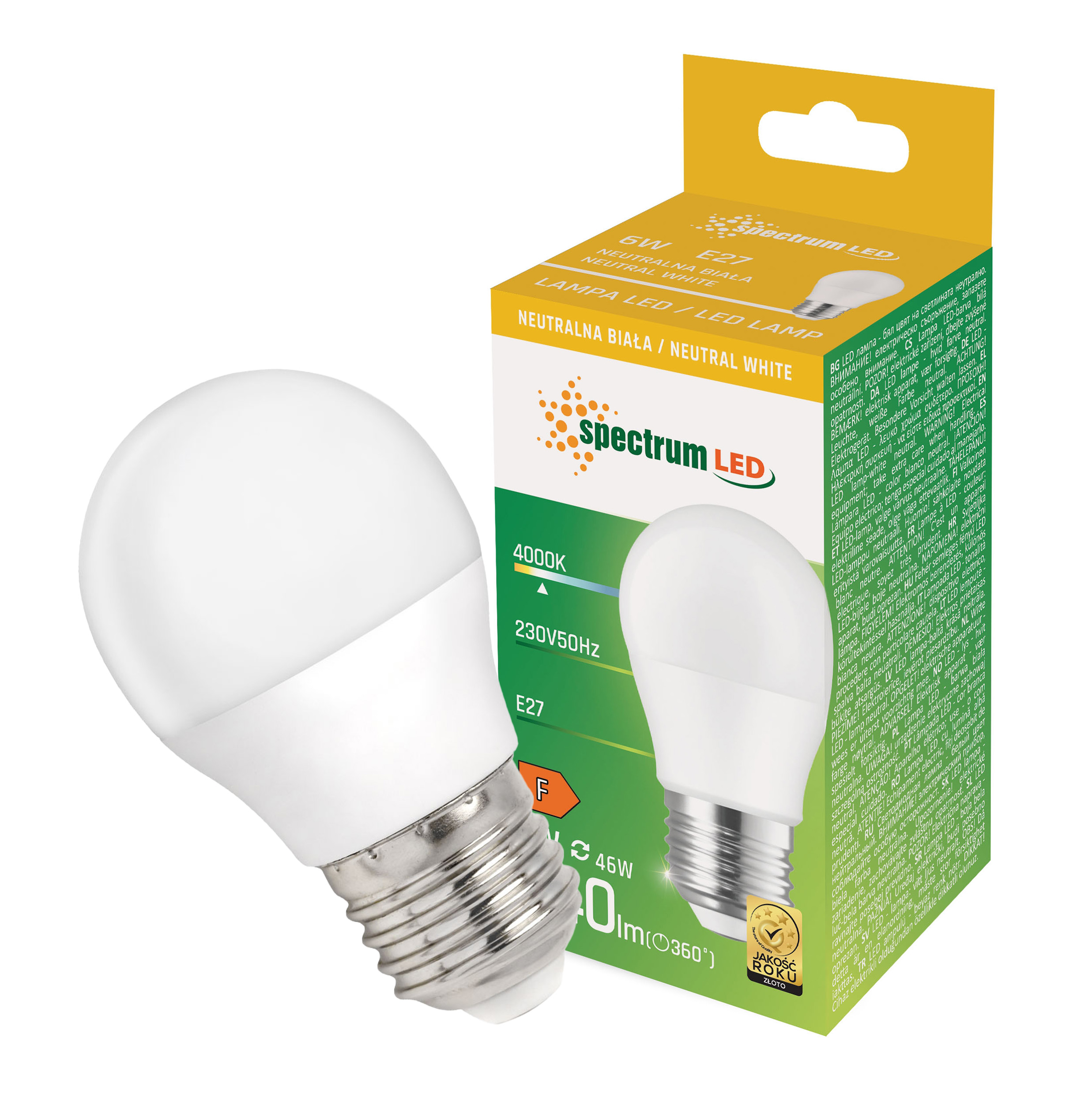 Żarówka LED kulka E27 230V 6W neutralna NW WOJ+13757 10 SZTUK SPECTRUM LED