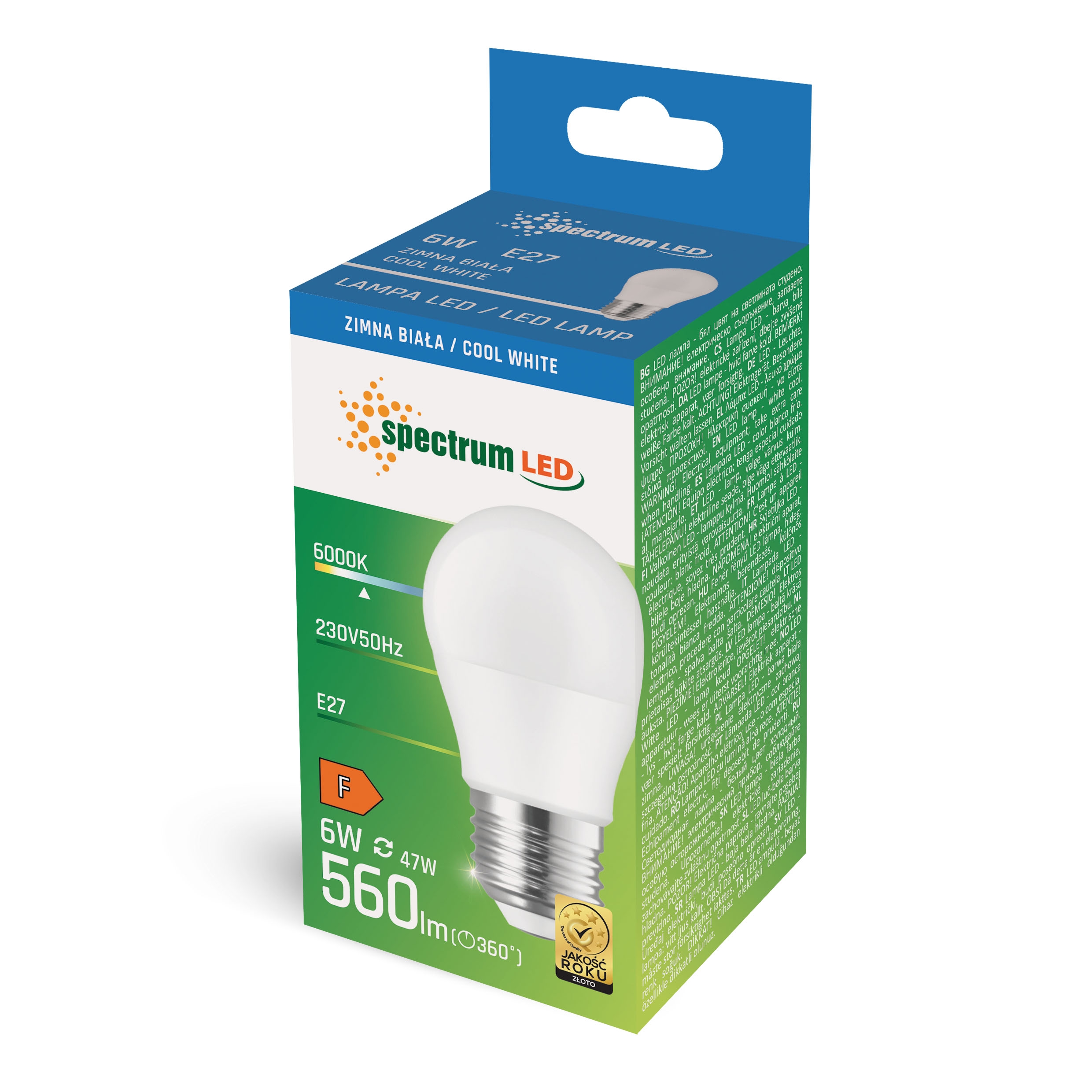 Żarówka LED E27 kulka 6W=50W barwa zimna CW WOJ+13025 10 SZTUK SPECTRUM LED