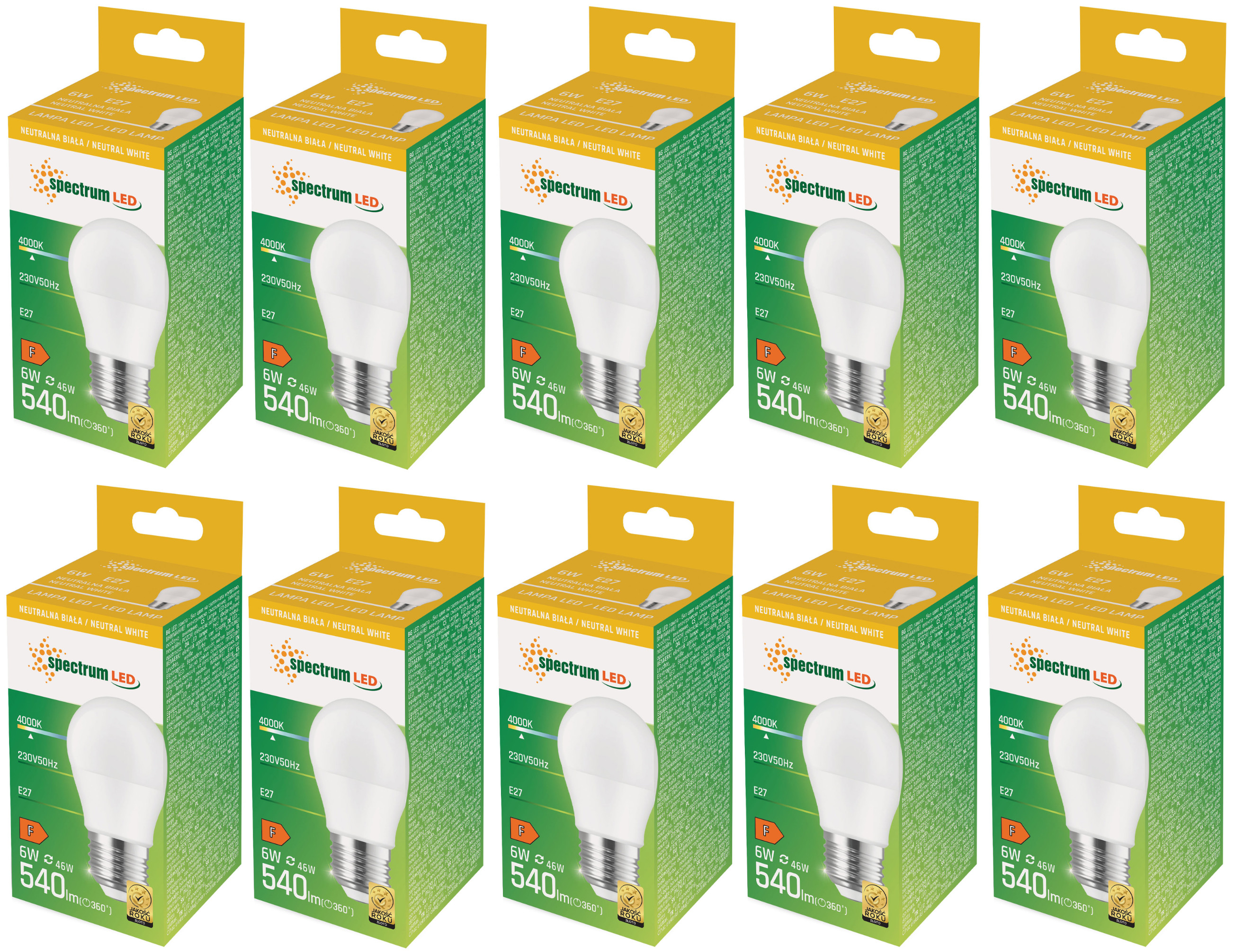 Żarówka LED kulka E27 230V 6W neutralna NW WOJ+13757 10 SZTUK SPECTRUM LED