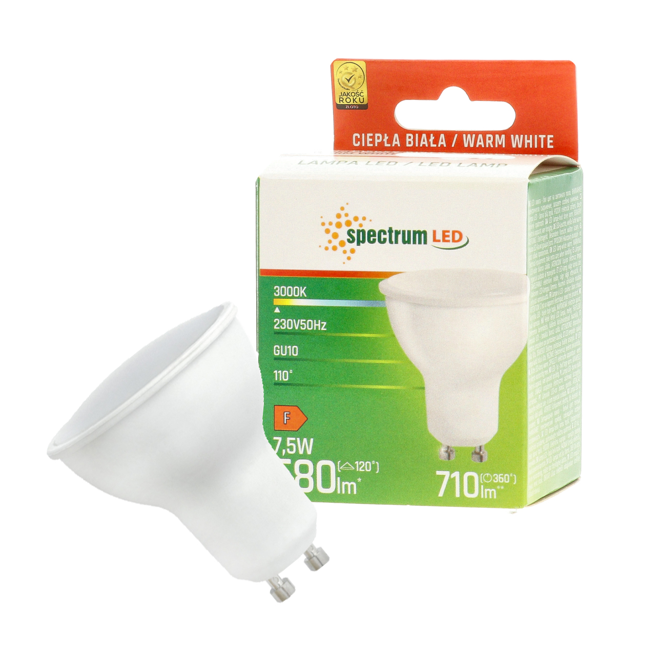 Żarówka LED GU10 7,5W 230V barwa ciepła WW WOJ+14592 10 SZTUK SPECTRUM LED