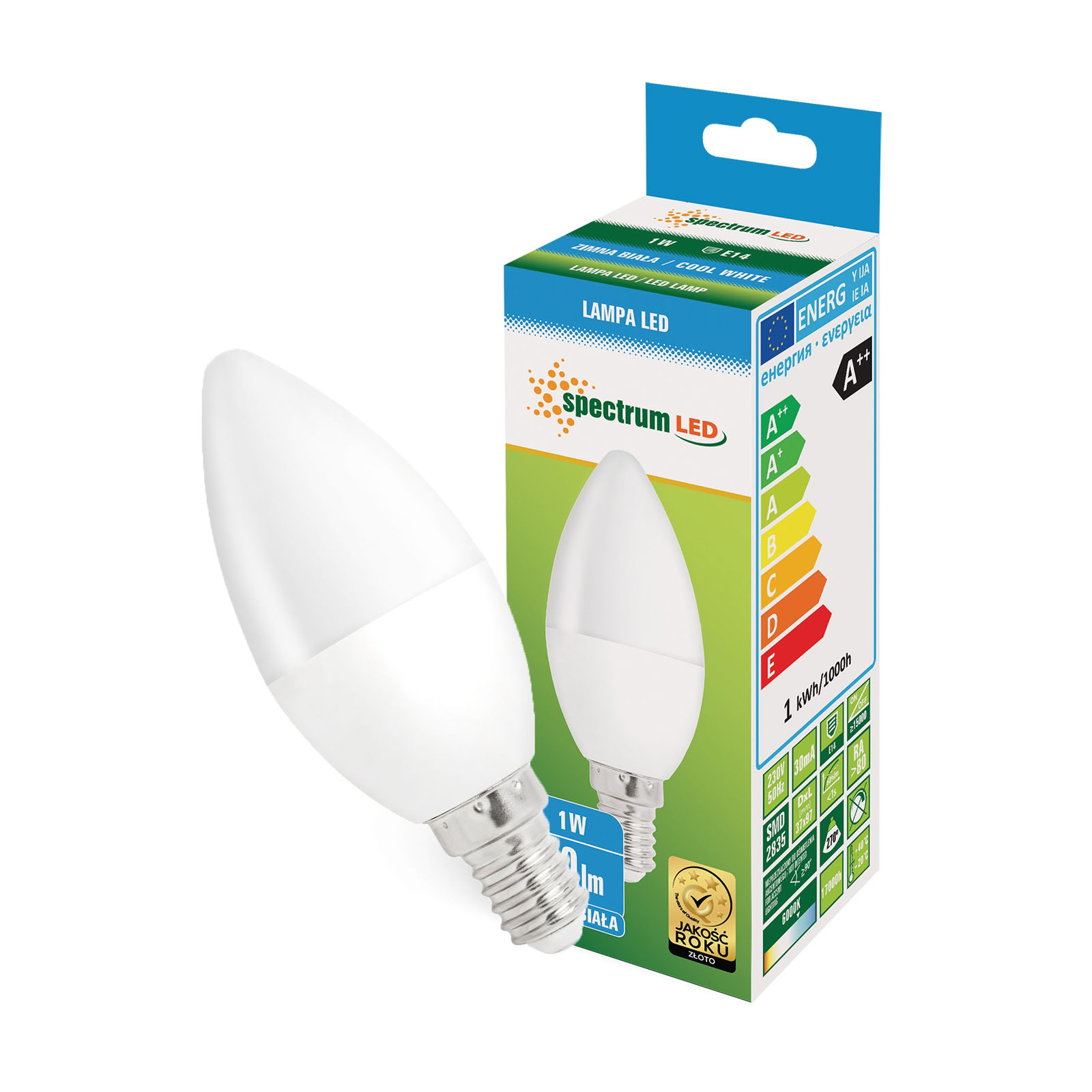 Żarówka LED E14 świecowa 1W 230V CW zimna Spectrum
