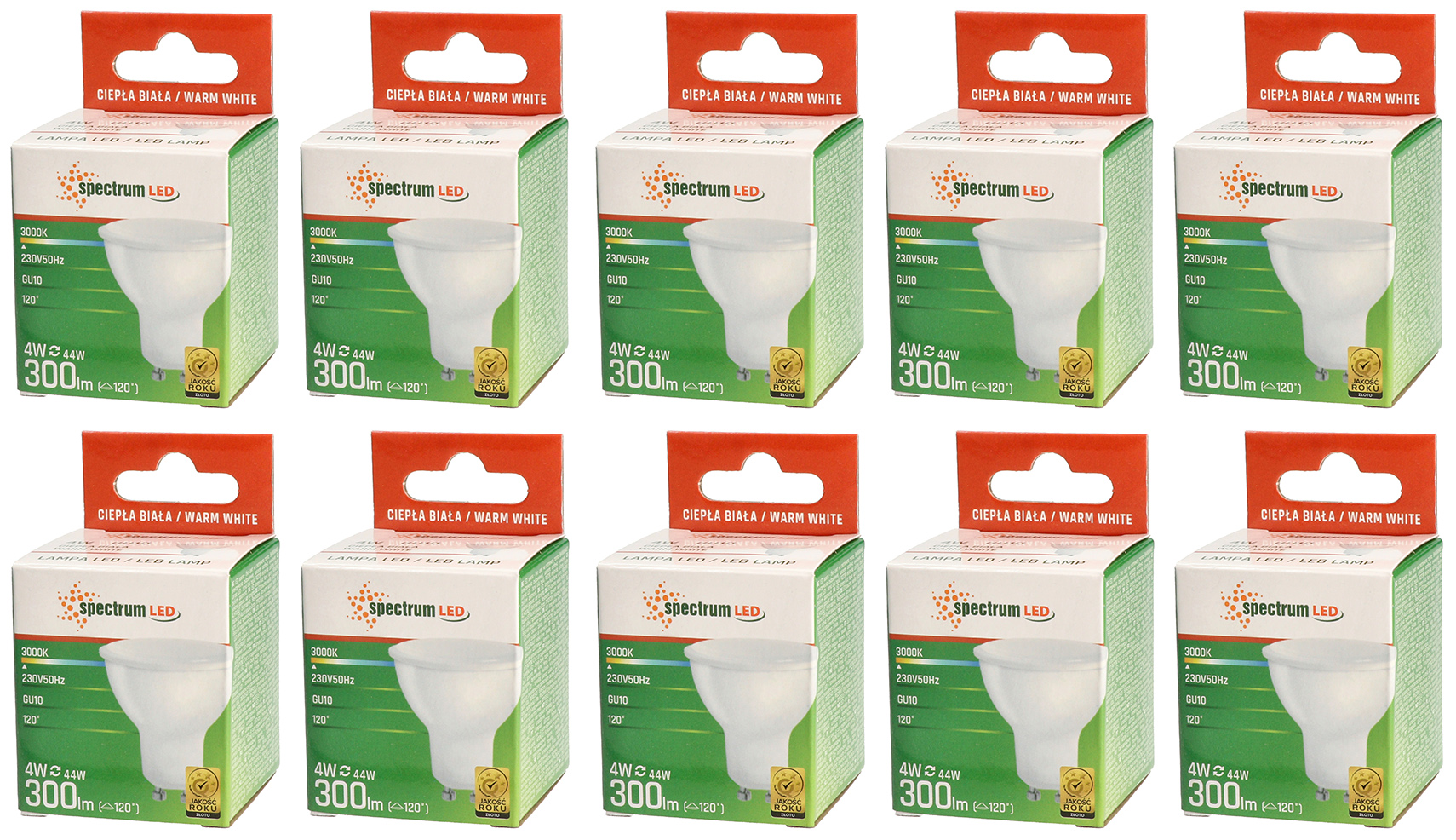 Żarówka LED GU10 4W=35W barwa ciepła WW WOJ+13259 10 SZTUK SPECTRUM LED