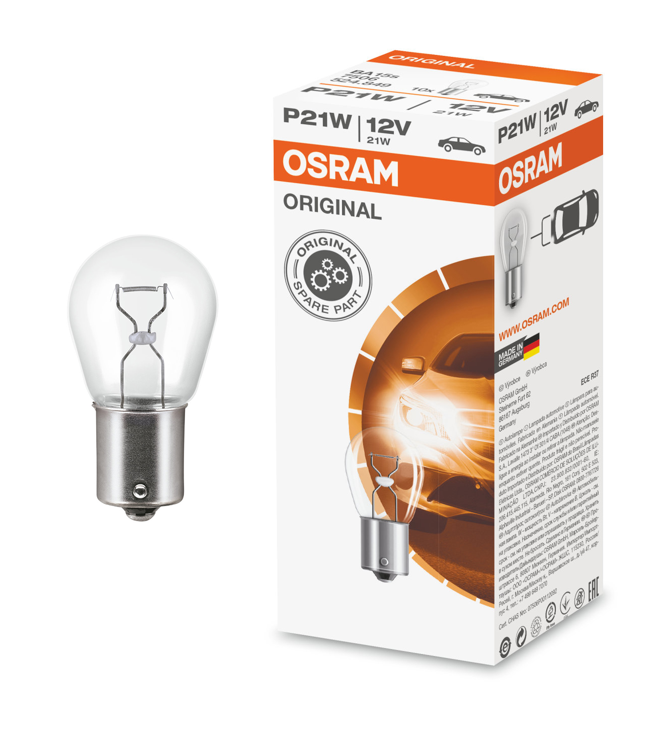 Żarówka samochochodowa BA15s 12V P21W 12V 21W 1 sztuka OSRAM