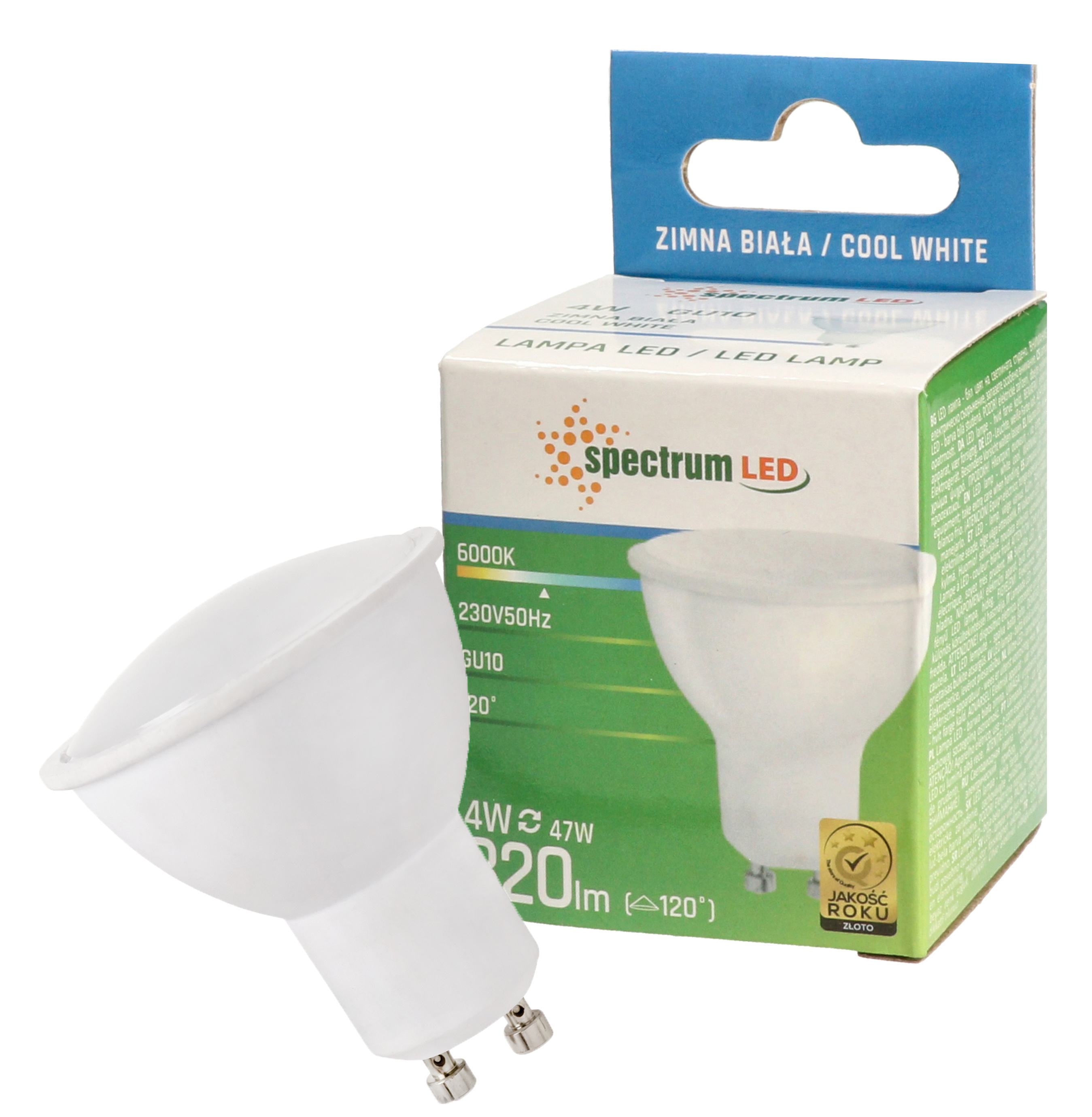 Żarówka LED GU10 4W=40W barwa zimna CW WOJ+13260 10 SZTUK SPECTRUM LED