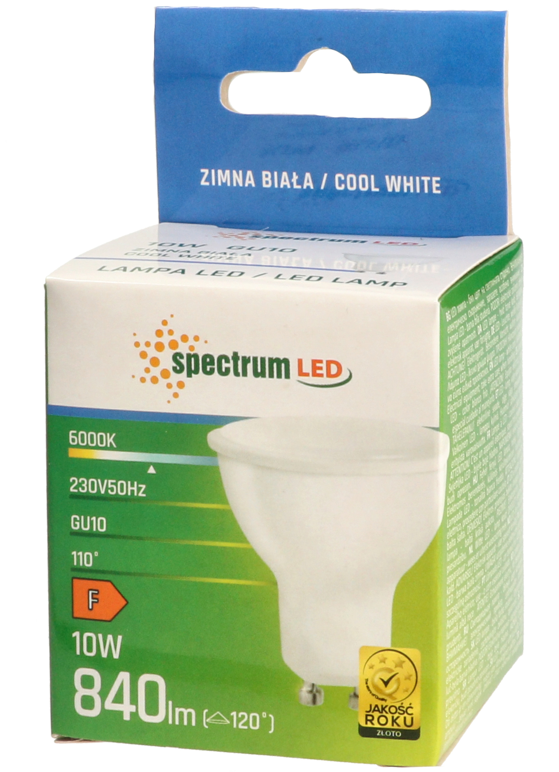 Żarówka LED GU10 9W (dawniej 10W) 230V zimna CW WOJ+13257 10 SZTUK SPECTRUM