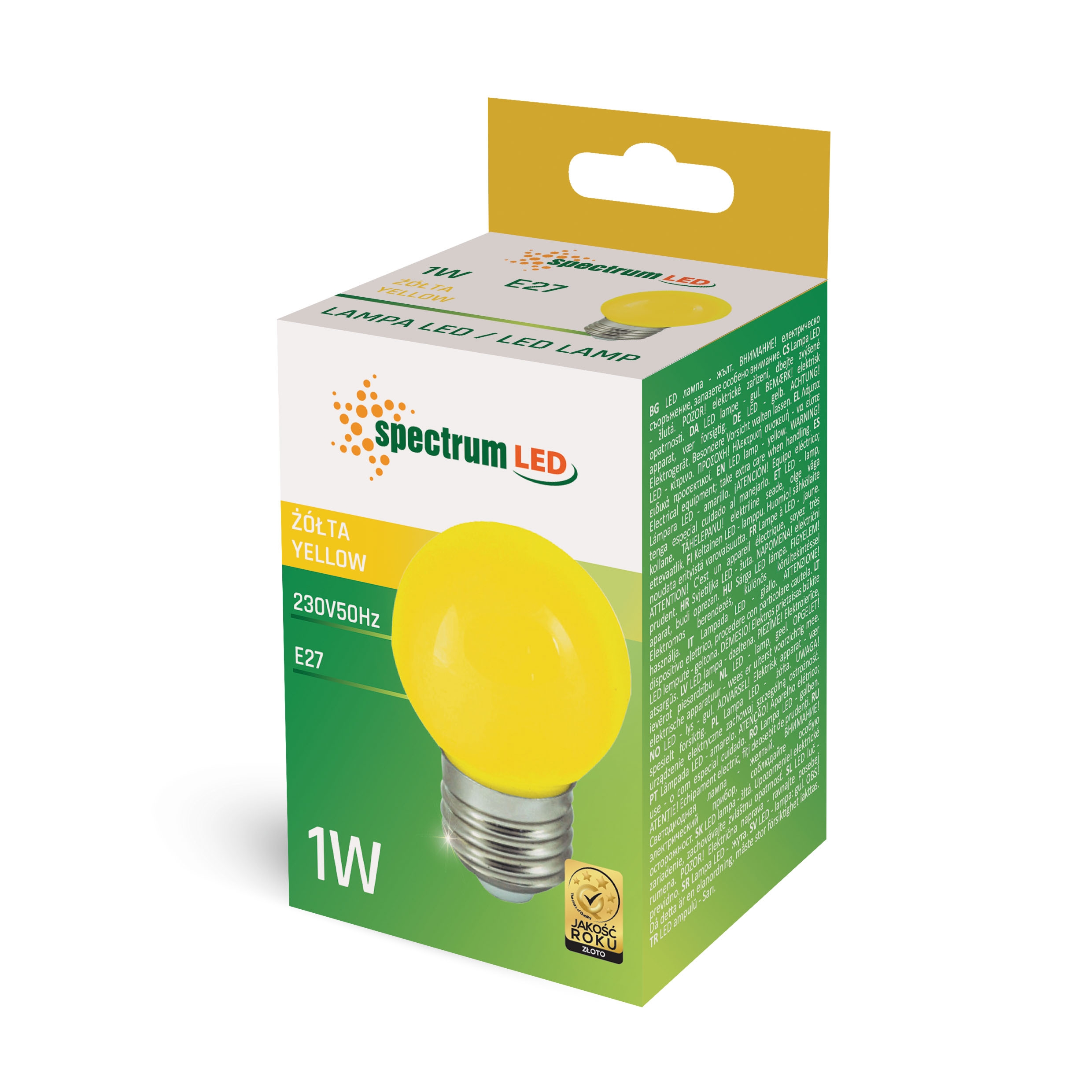 Żarówka LED PCV kulka E27 1W ŻÓŁTA WOJ+11798 SPECTRUM LED