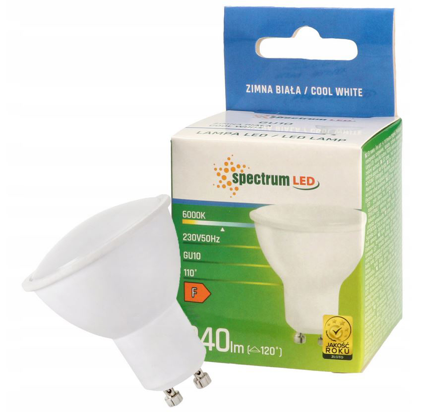 Żarówka LED GU10 7,5W 230V zimna CW WOJ+14594 SPECTRUM LED