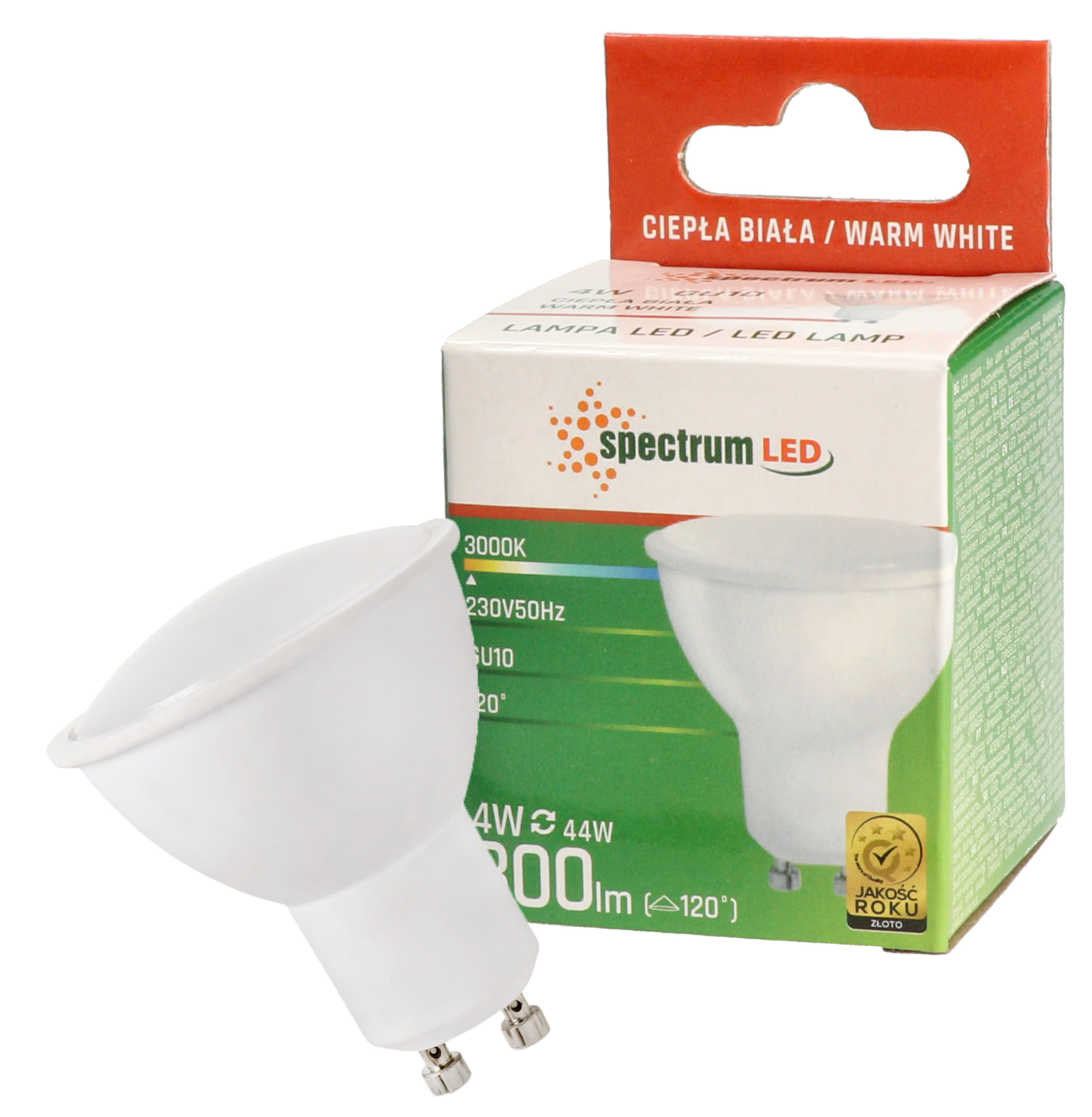 Żarówka LED GU10 4W=35W barwa ciepła WW WOJ+13259 10 SZTUK SPECTRUM LED