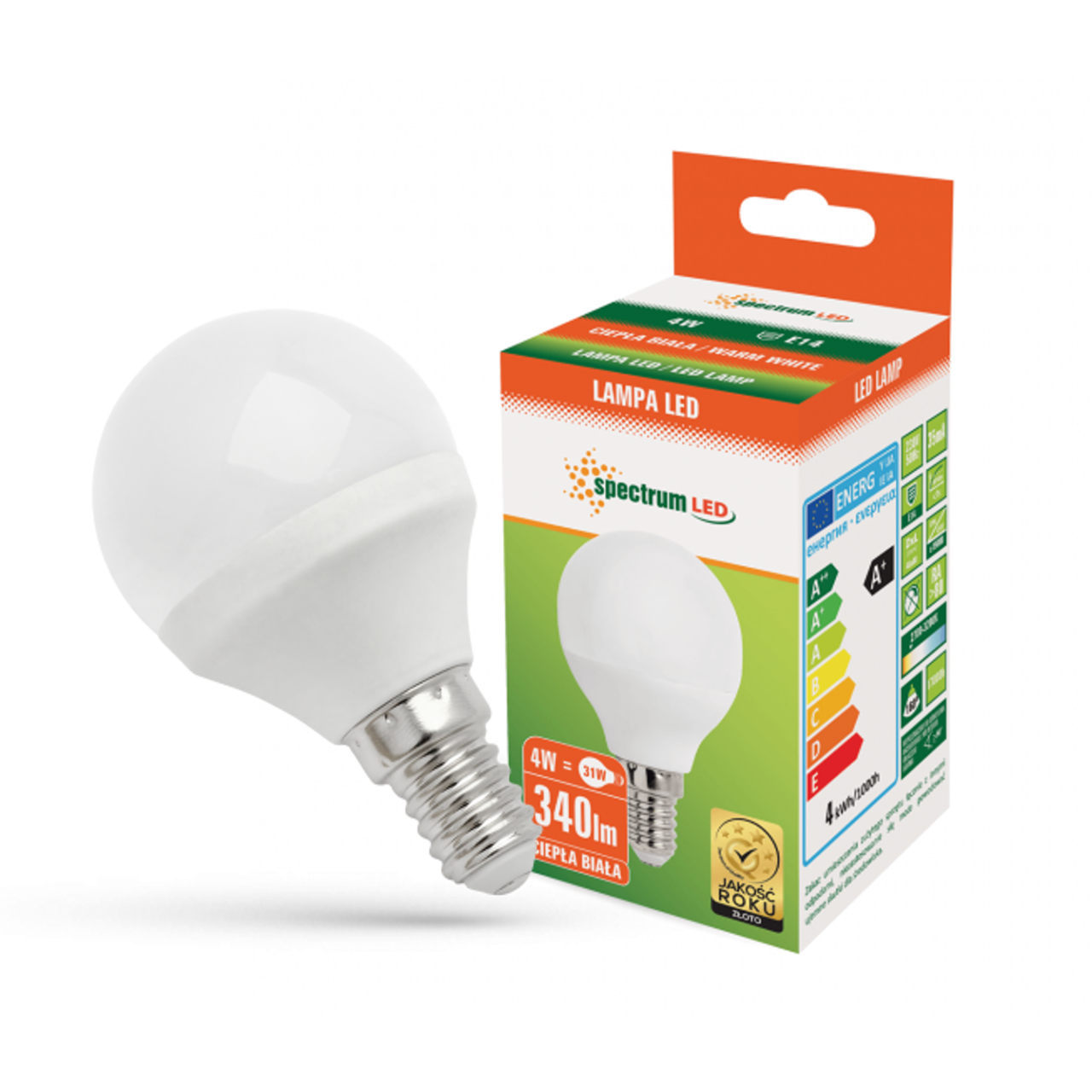 Żarówka LED kulka E14 230V 4W ciepła WW WOJ13030 SPECTRUM