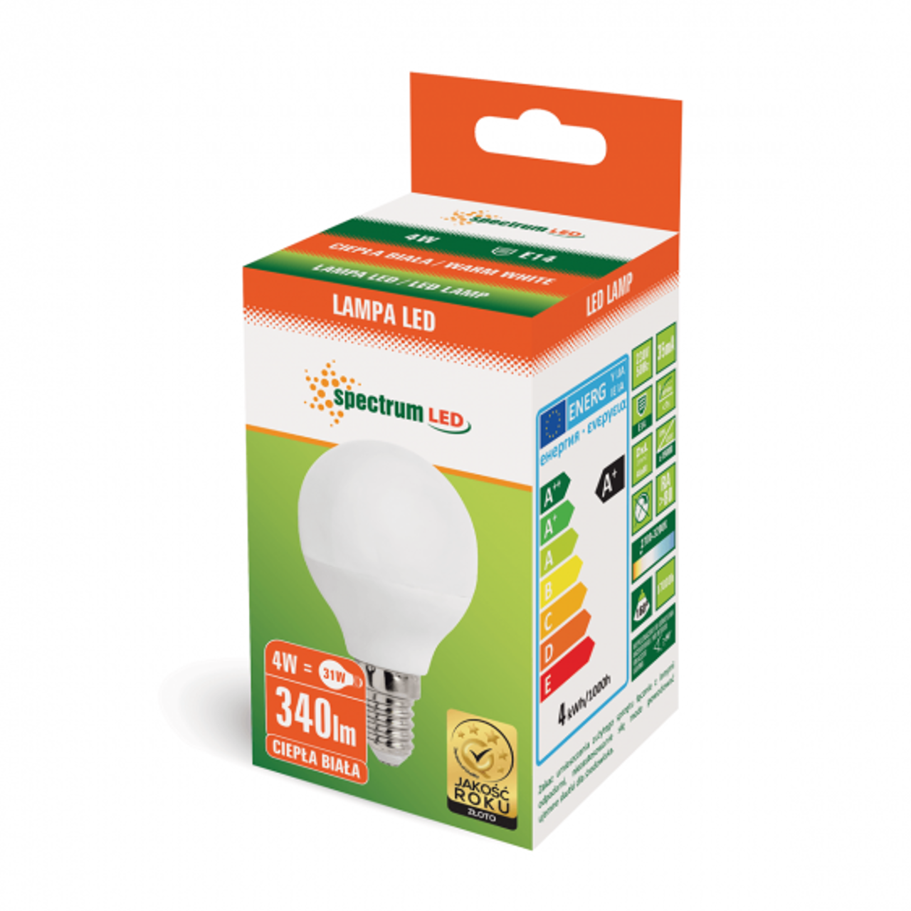 Żarówka LED kulka E14 230V 4W ciepła WW WOJ13030 SPECTRUM