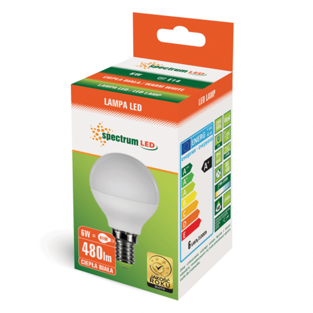 Żarówka LED kulka E14 230V 6W ciepła WW WOJ13022 SPECTRUM