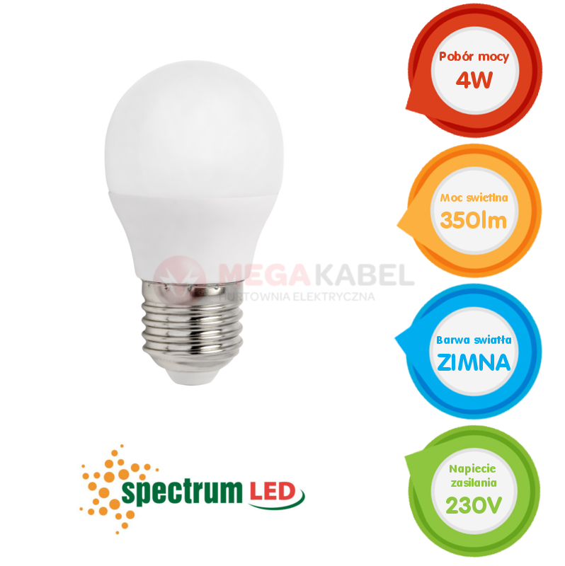Żarówka LED kulka E27 230V 4W zimna CW WOJ13033 SPECTRUM