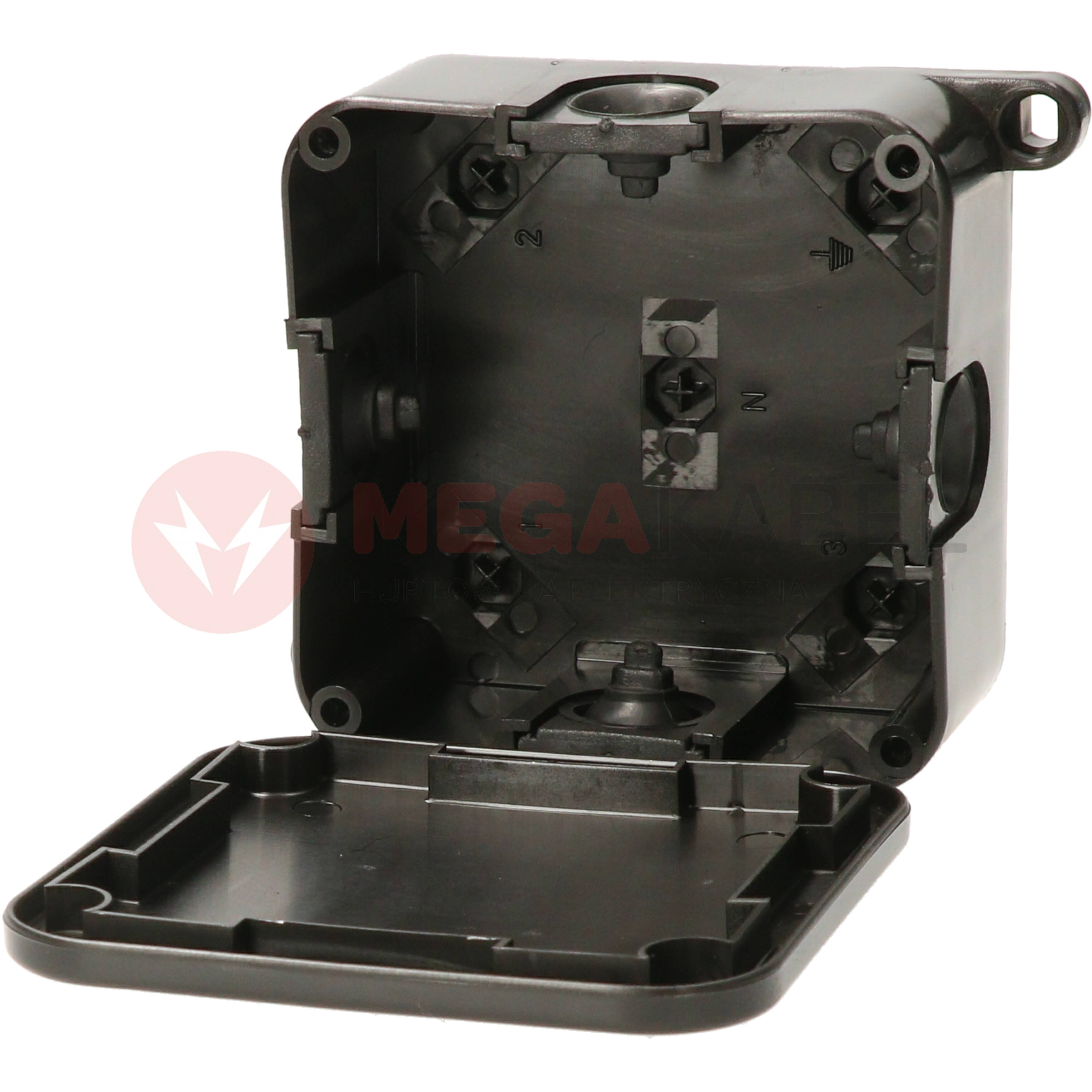 Puszka czarna nt IP44 4-wkręty pusta 064-05 ViPlast