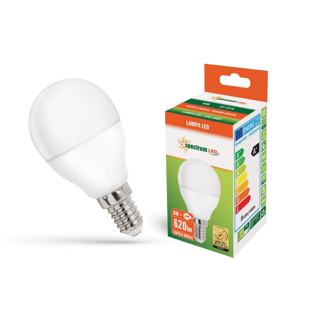 Żarówka LED kulka E14 230V 8W ciepła WW WOJ14215 SPECTRUM