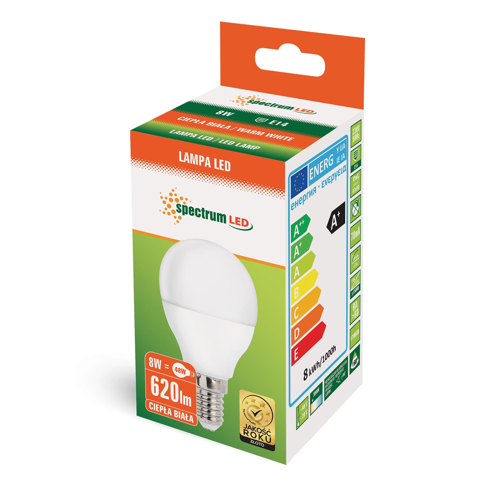 Żarówka LED kulka E14 230V 8W ciepła WW WOJ14215 SPECTRUM