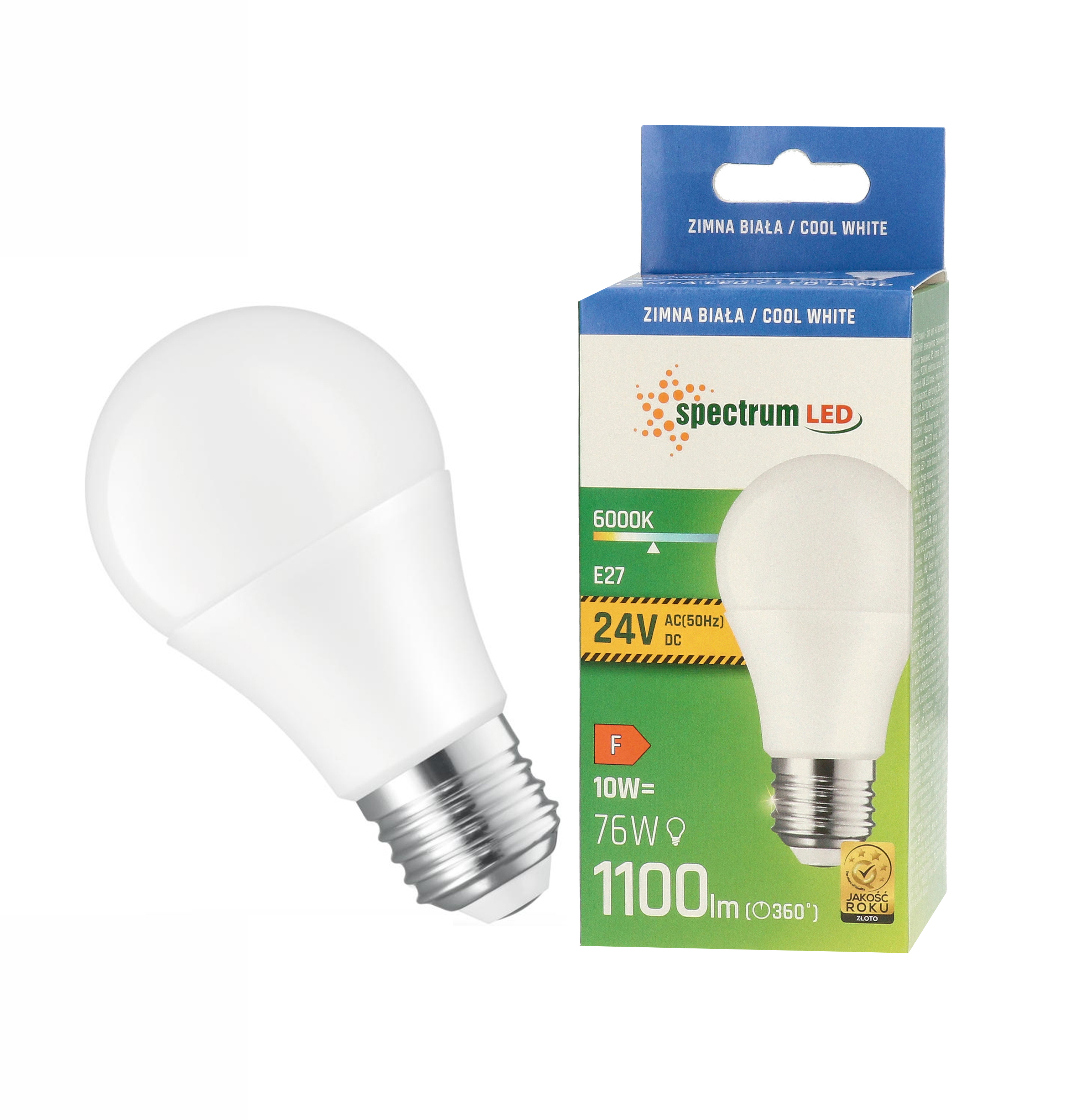 Żarówka LED GLS E27 kulka 24V 10W barwa zimna CW  WOJ+14662 SPECTRUM LED