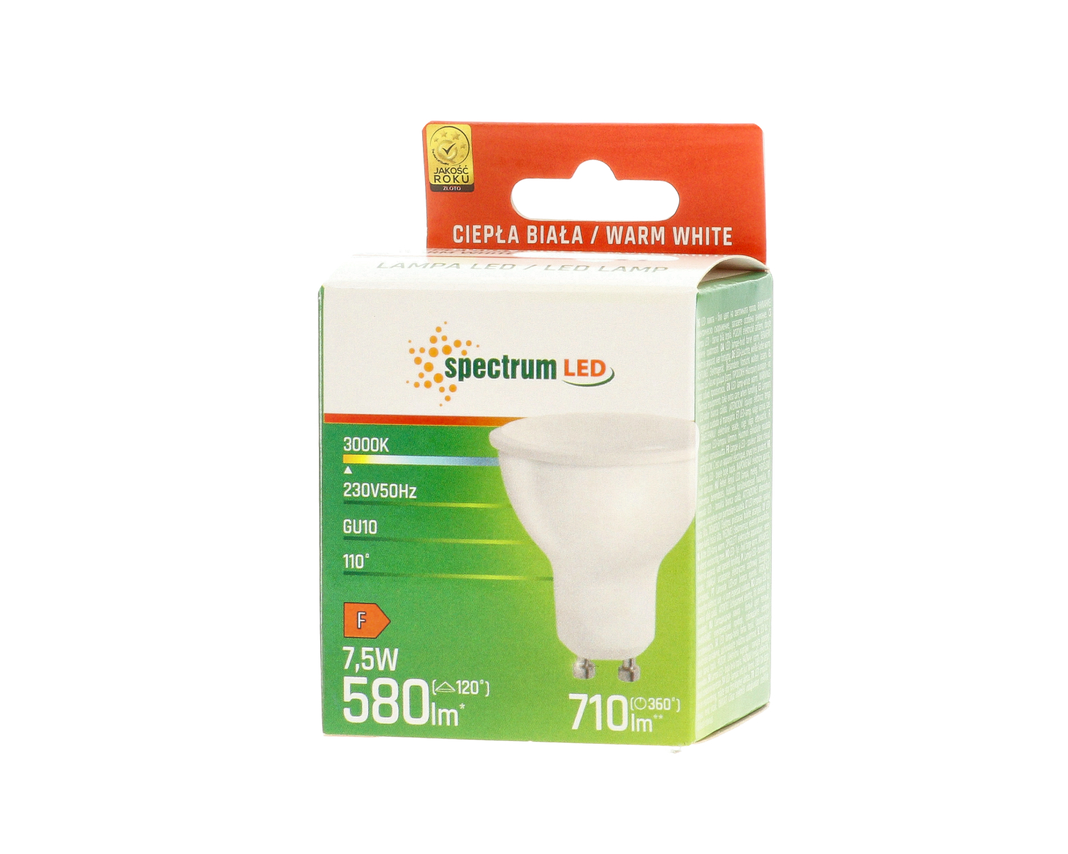 Żarówka LED GU10 7,5W 230V barwa ciepła WW WOJ+14592 10 SZTUK SPECTRUM LED