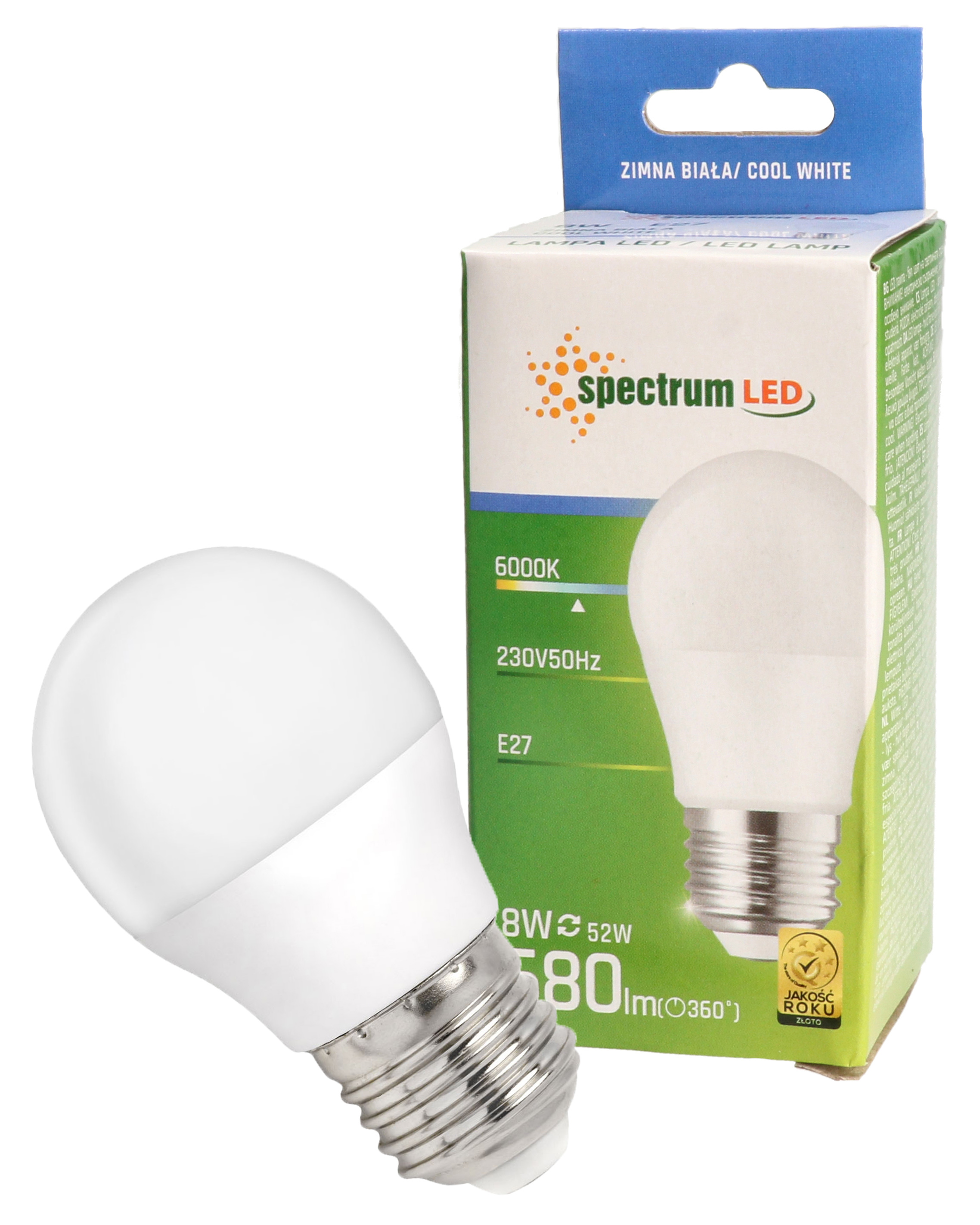Żarówka LED kulka E27 230V 8W zimna CW WOJ+14219_8W 10 SZTUK SPECTRUM LED