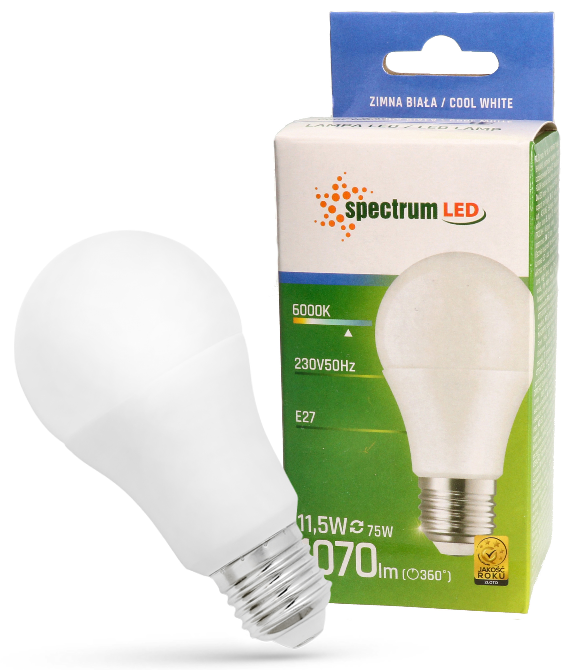 Żarówka LED GLS E27 11,5W zimna CW WOJ13909 Spectrum