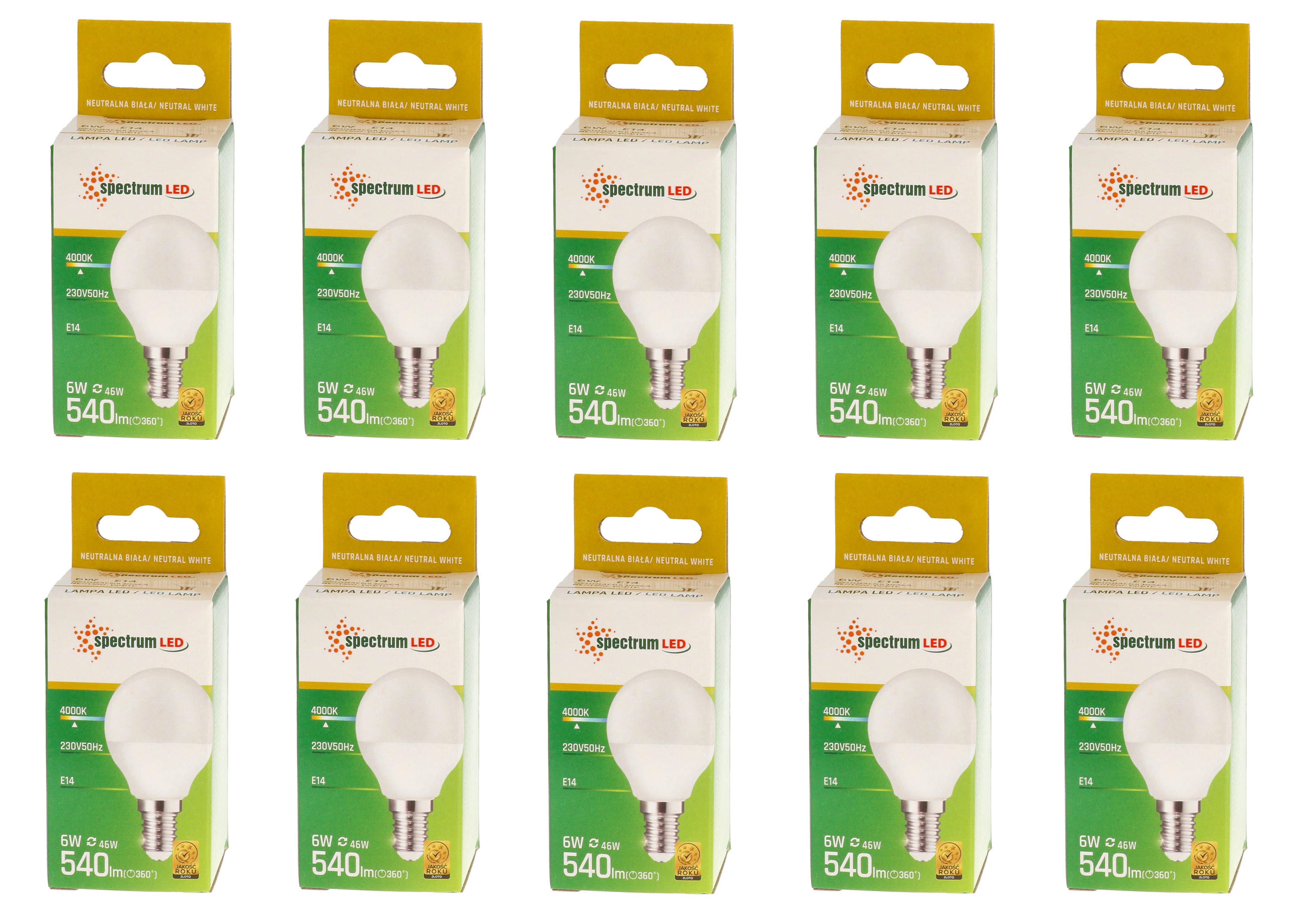 Żarówka LED kulka E14 230V 6W neutral NW WOJ13756 10 SZTUK SPECTRUM