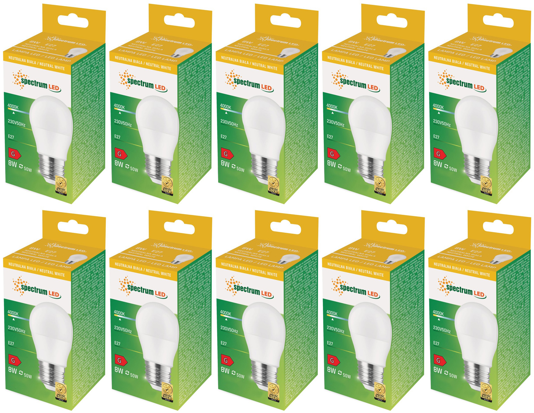 Żarówka LED kulka E27 230V 8W neutralna NW WOJ+14472_8W 10 SZTUK SPECTRUM