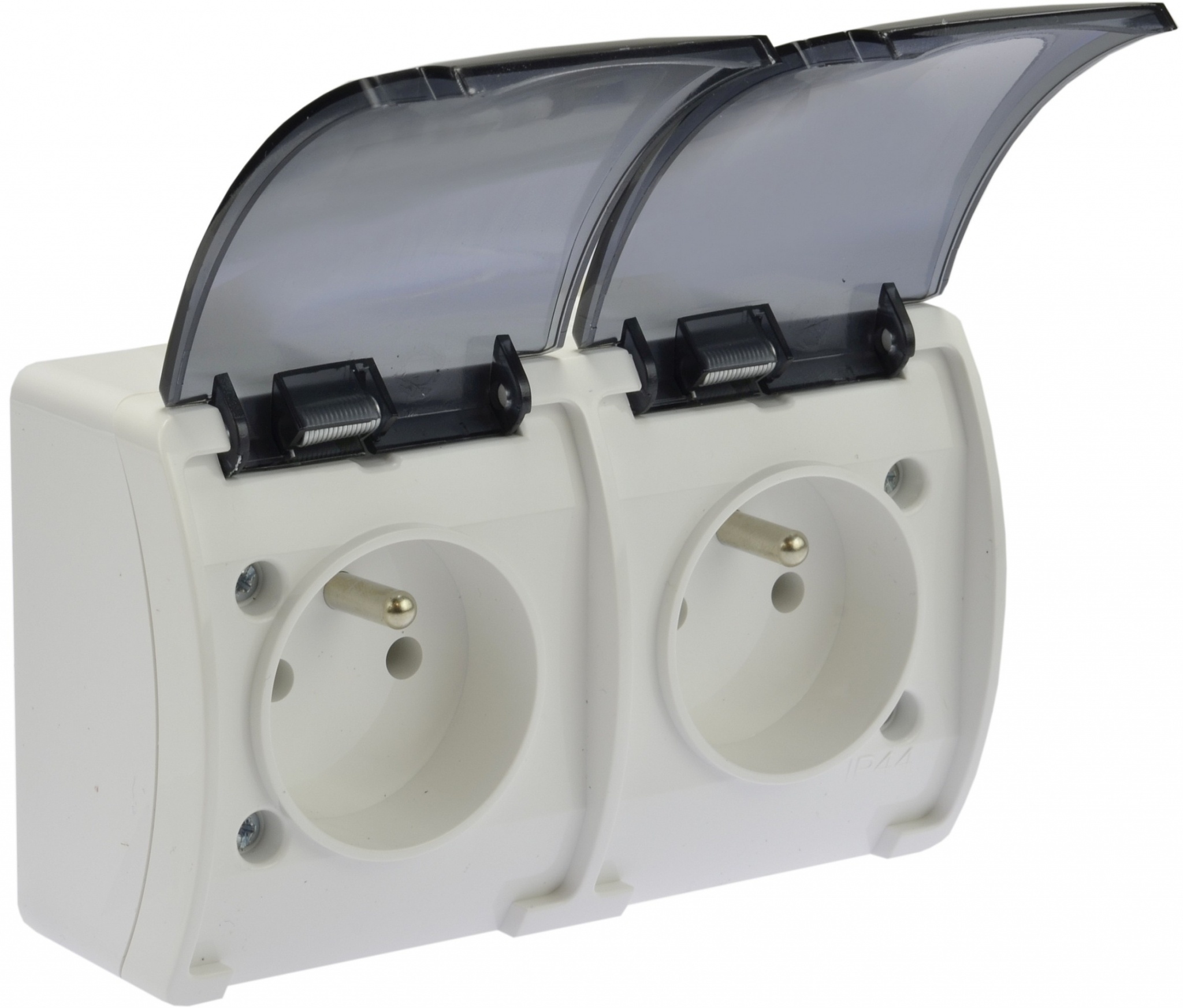 Koala gniazd podwójne 2x2P+Z natynkowe białe z klapką 162-51