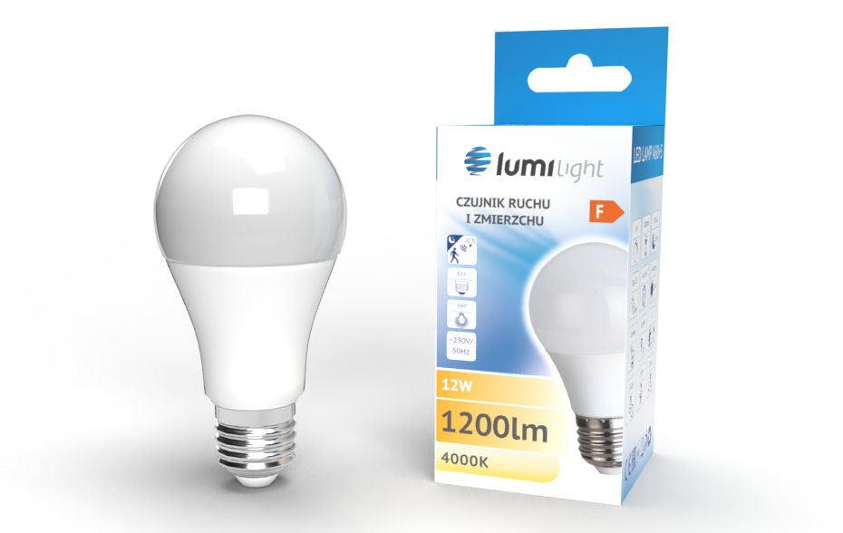 Żarówka LED z czujką ruchu E27 12W barwa neutralna A60 LL6259 LUMILIGHT