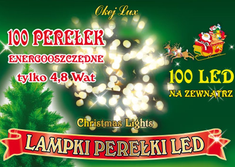 Lampki oświetlenie choinkowe perełki 100 LED LTK-100/P ciepłe zewnętrzne OKEJ LUX