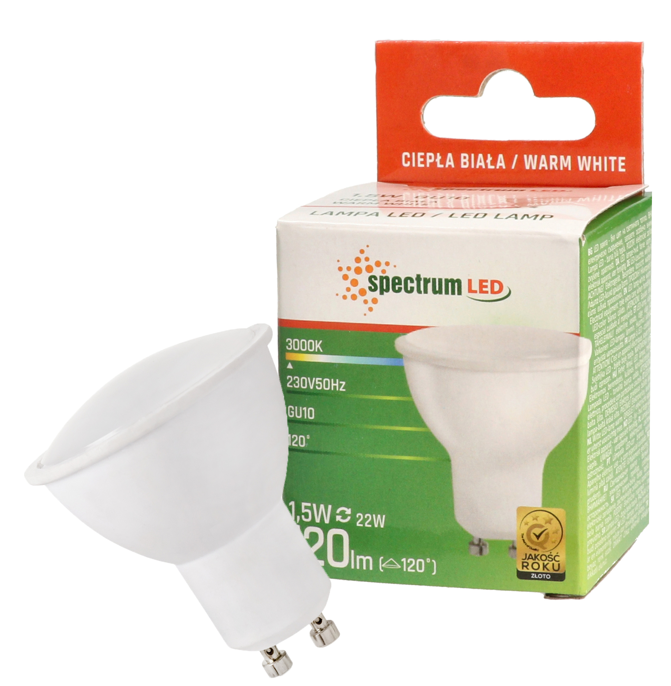 Żarówka LED GU10 1,5W 230V ciepła WW WOJ+13268 10 SZTUK SPECTRUM LED