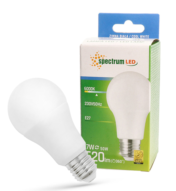 Żarówka LED GLS E27 kulka 7W zimna CW 6500K 10 SZTUK WOJ+13899 SPECTRUM LED