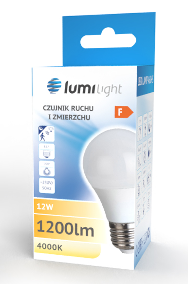 Żarówka LED z czujką ruchu E27 12W barwa neutralna A60 LL6259 LUMILIGHT