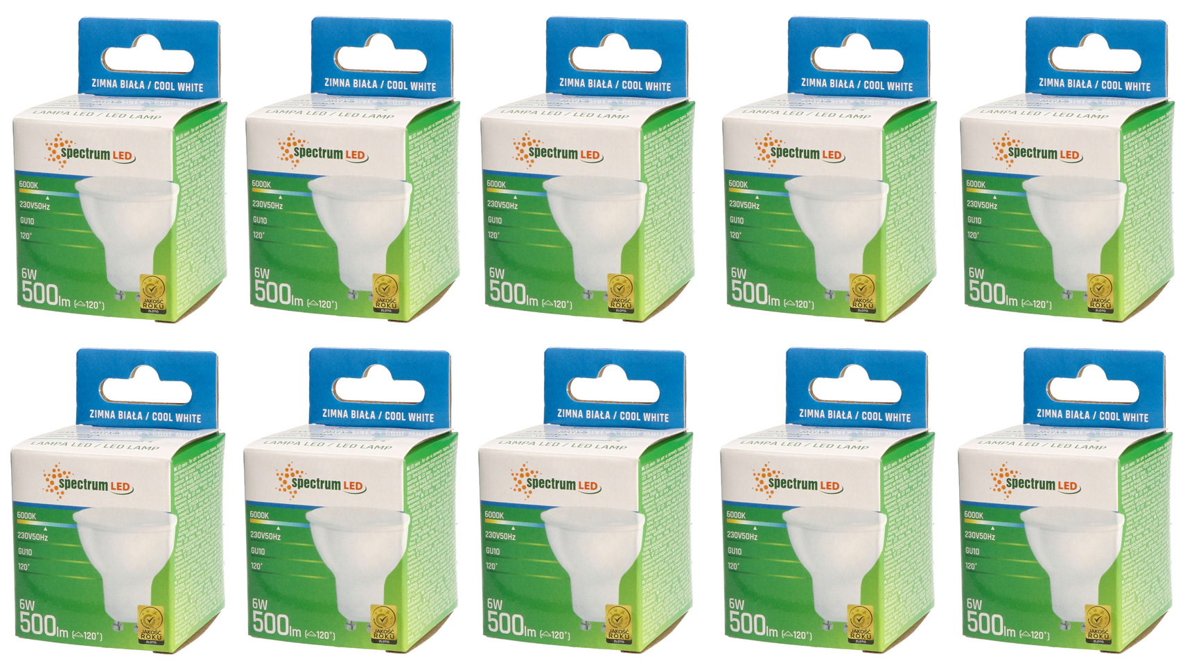 Żarówka LED GU10 6W 230V zimna CW WOJ+13266 10 SZTUK SPECTRUM LED