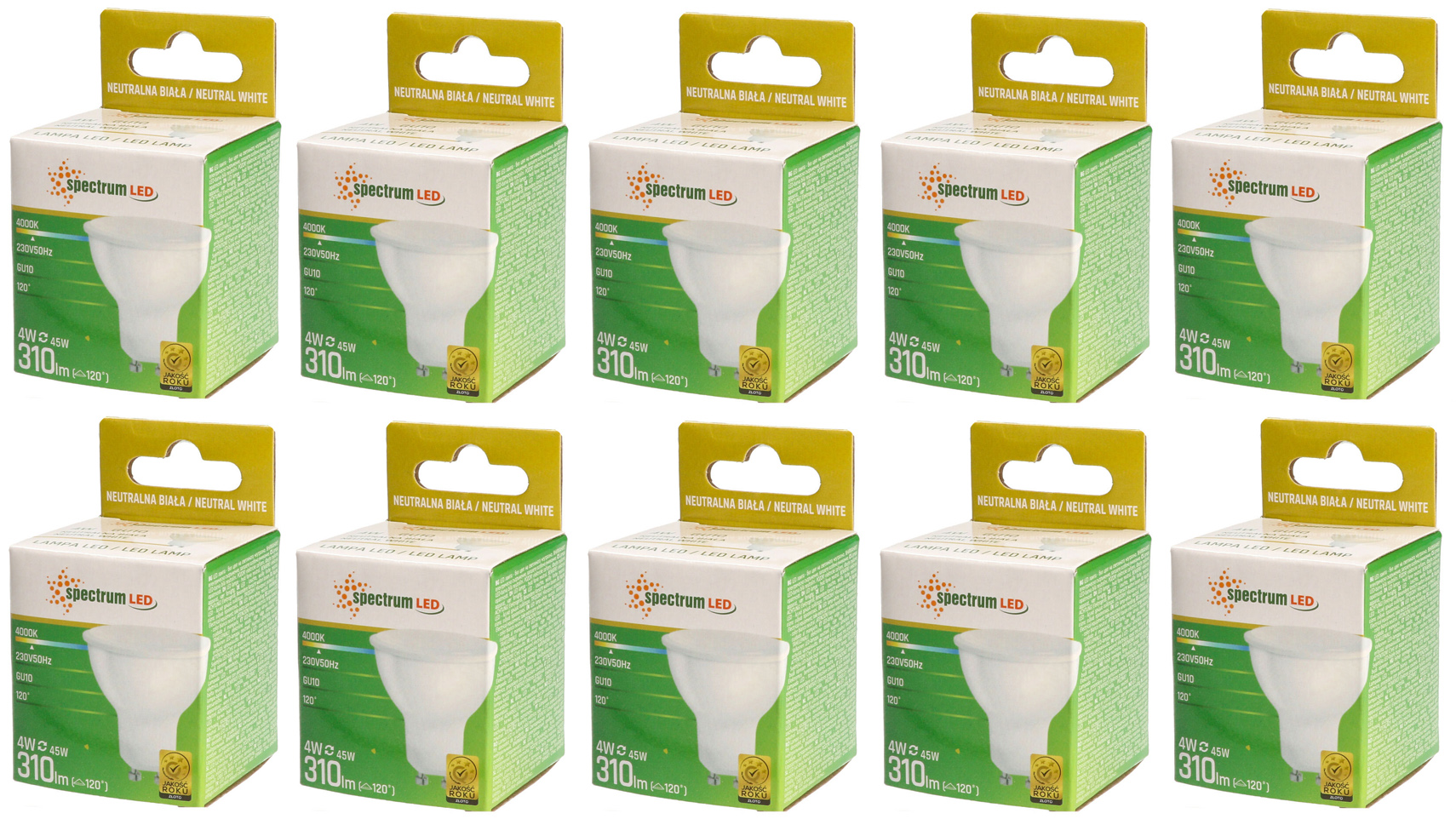 Żarówka LED GU10 4W 230V barwa neutralna NW WOJ+13261 10 SZTUK SPECTRUM LED