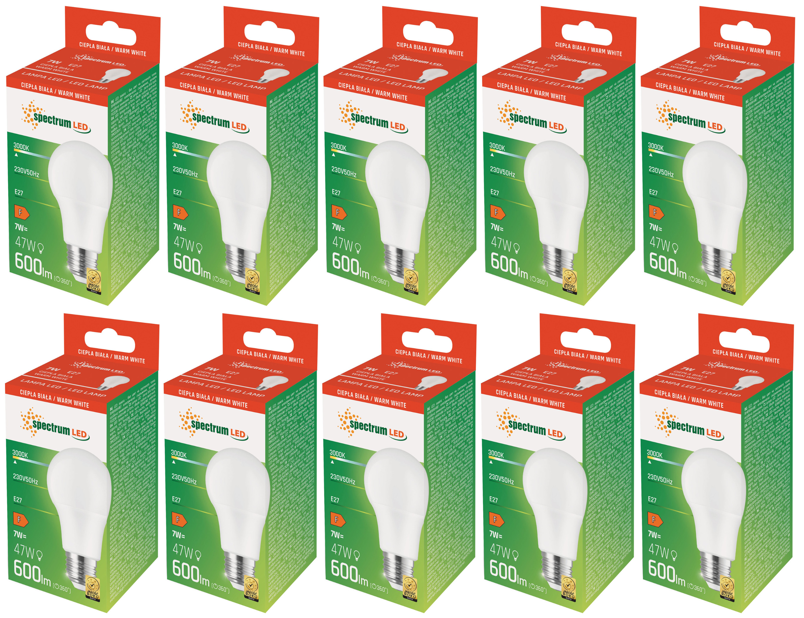Żarówka LED GLS E27 kulka 7W barwa ciepła WW WOJ+13900 10 SZTUK SPECTRUM