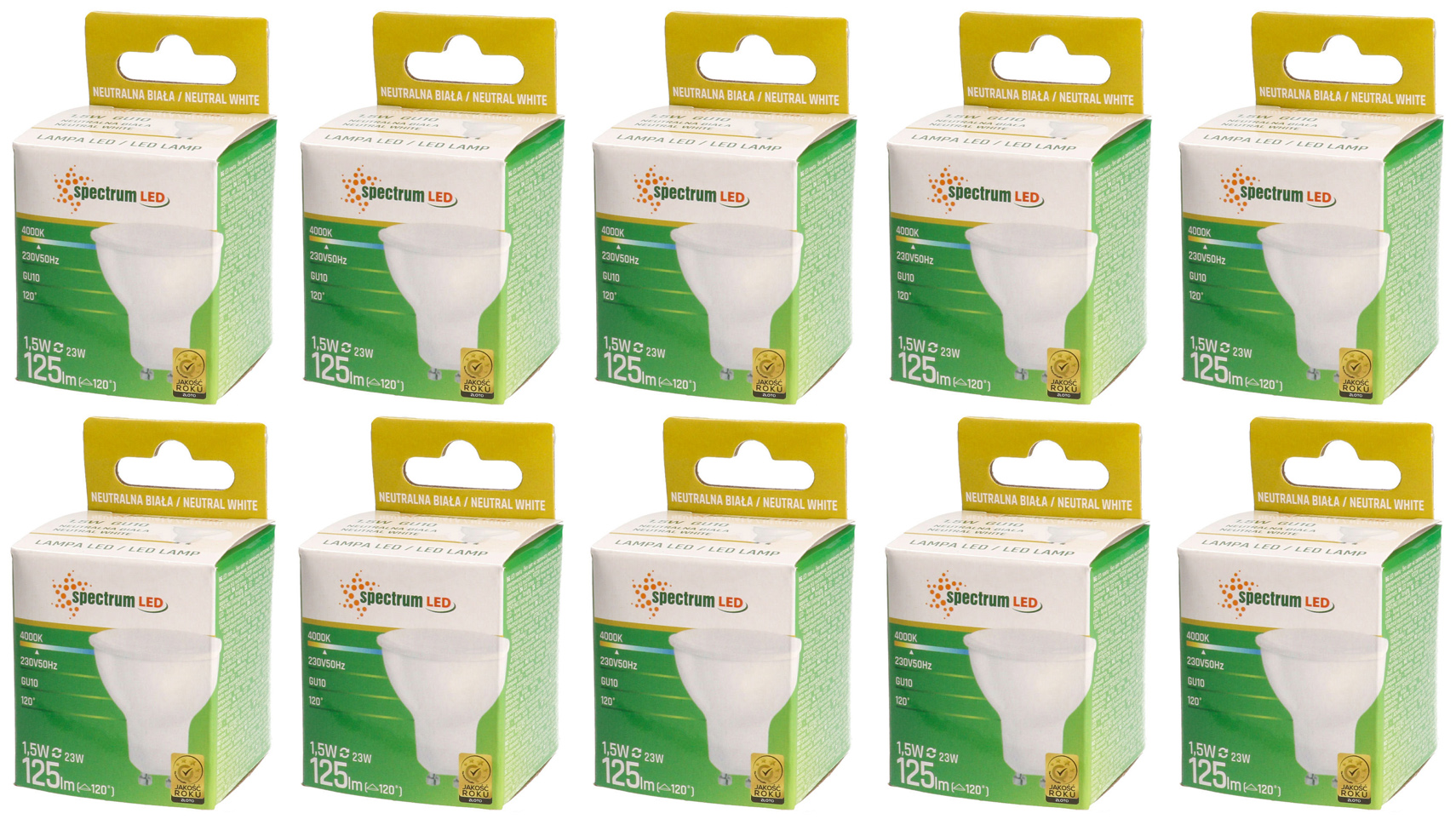 Żarówka LED GU10 1,5W barwa neutralna NW WOJ+14101 10 SZTUK SPECTRUM LED