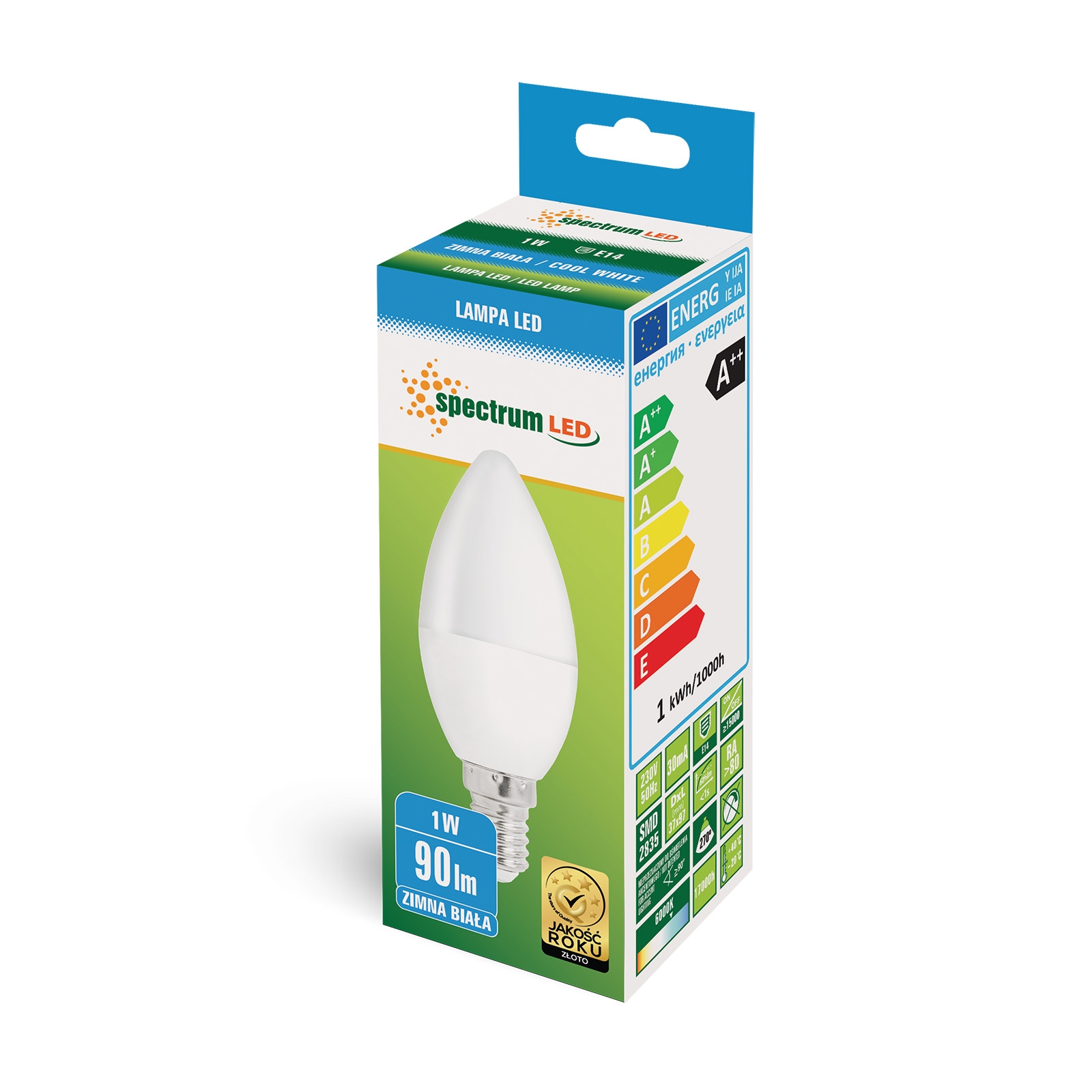 Żarówka LED E14 świecowa 1W 230V CW zimna Spectrum