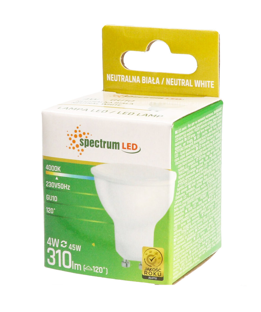 Żarówka LED GU10 4W 230V barwa neutralna NW WOJ+13261 10 SZTUK SPECTRUM LED