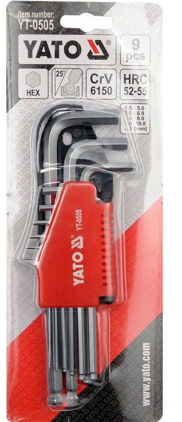 Klucze imbusowe hex kula 1,5-10mm komplet 9 sztuk YT-0505 YATO
