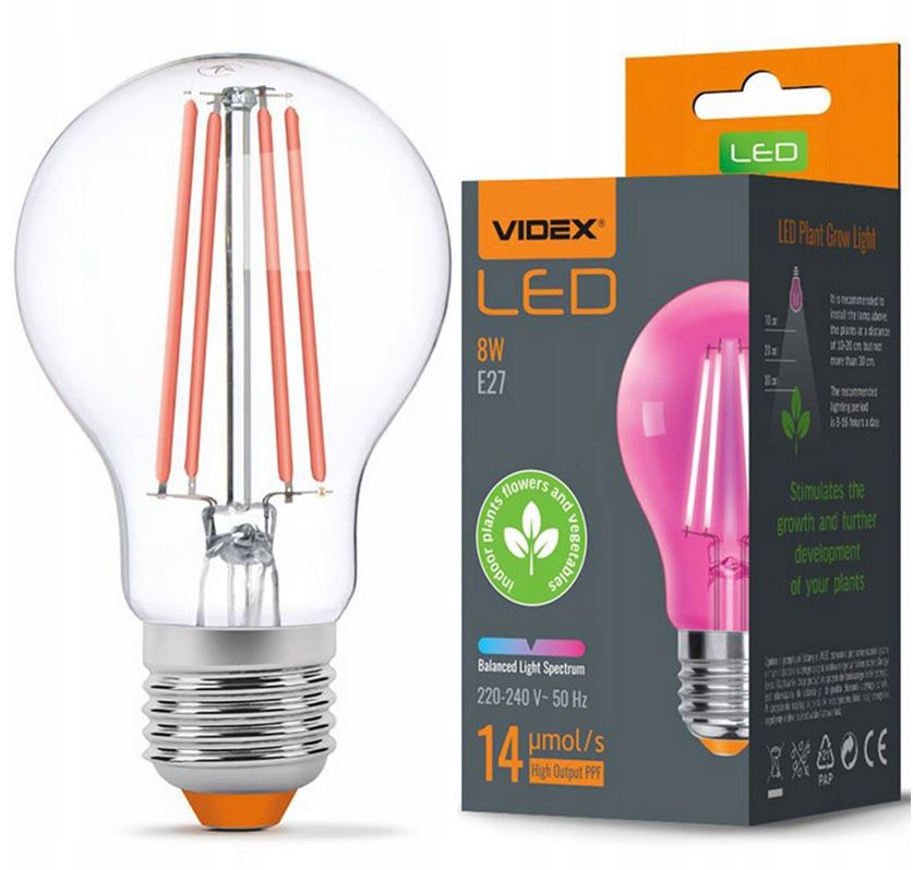 Żarówka do uprawy wzorstu roślin FILA LED 8W E27 VIDEX