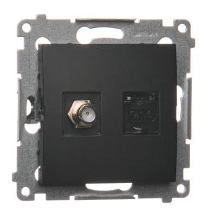 Simon54 Gniazdo antenowe typu "F" + komputerowe RJ45 DASFRJ45.01/49 czarny mat
