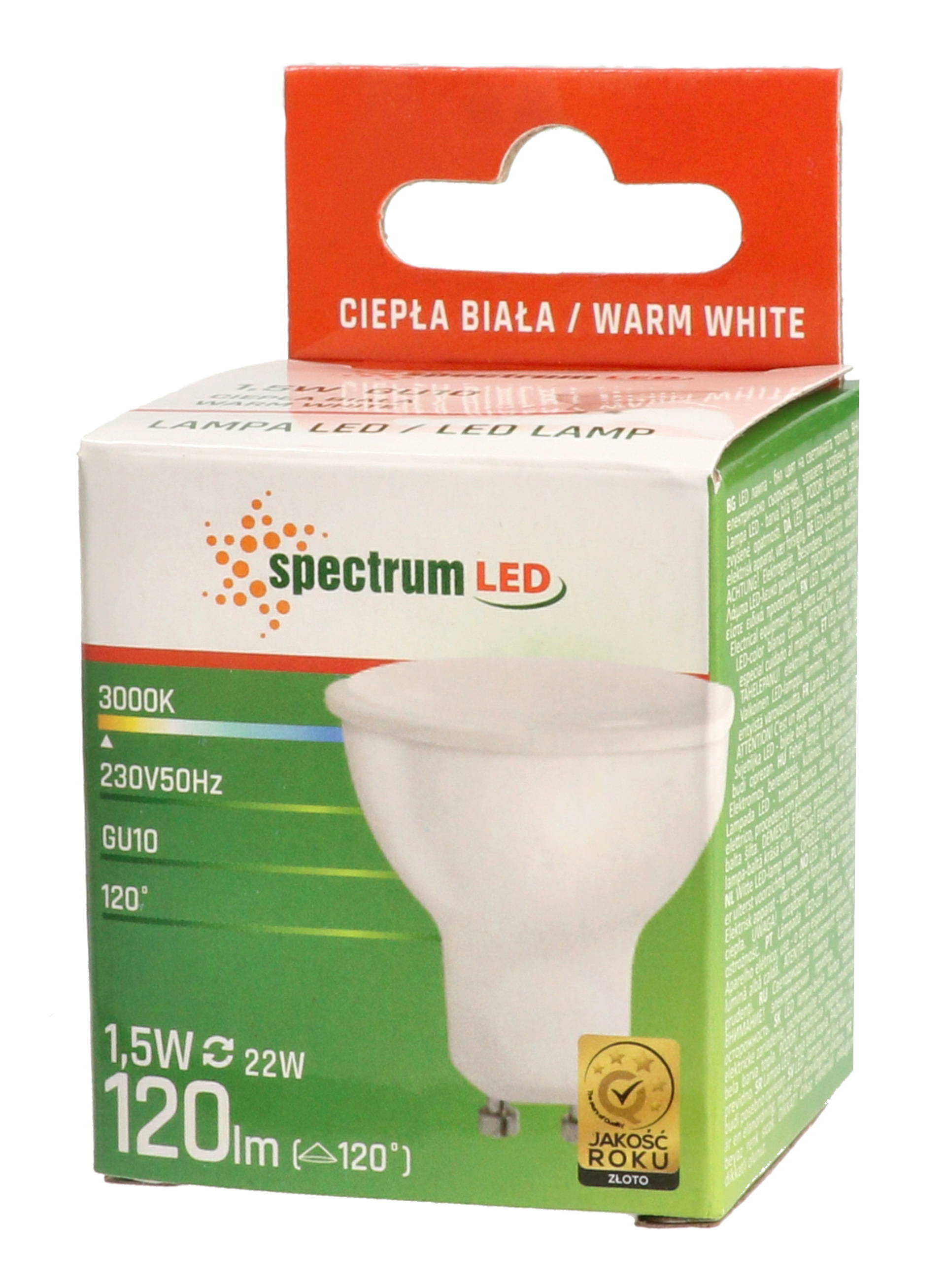 Żarówka LED GU10 1,5W 230V ciepła WW WOJ+13268 10 SZTUK SPECTRUM LED